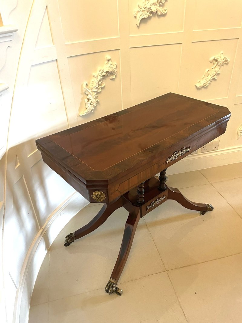 Fine Quality Antique Regency Figured Mahogany Card/Console Table with Gilded Brass Mounts - Image 3